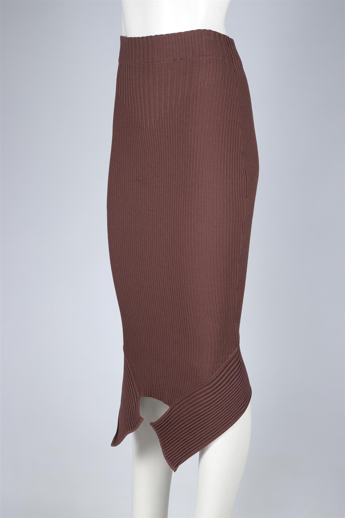 ANDREA ADAMO BROWN KNIT MIDI SKIRT XSMALL