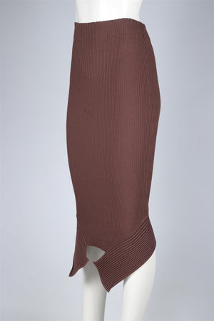 ANDREA ADAMO BROWN KNIT MIDI SKIRT XSMALL