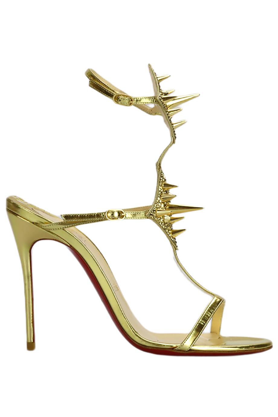 SPIKED CRYTSAL EMBELLISHED LEATHER SANDALS