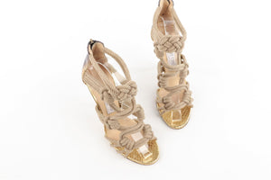 JIMMY CHOO GOLD LEATHER SANDALS EU 38 UK 5 US 8