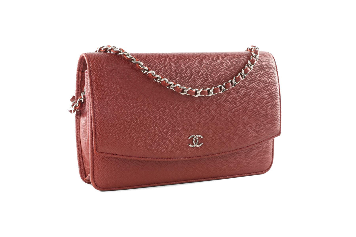 CHANEL RED 2012 SEVRUGA WALLET ON CHAIN CAVIAR LEATHER CROSSBODY BAG