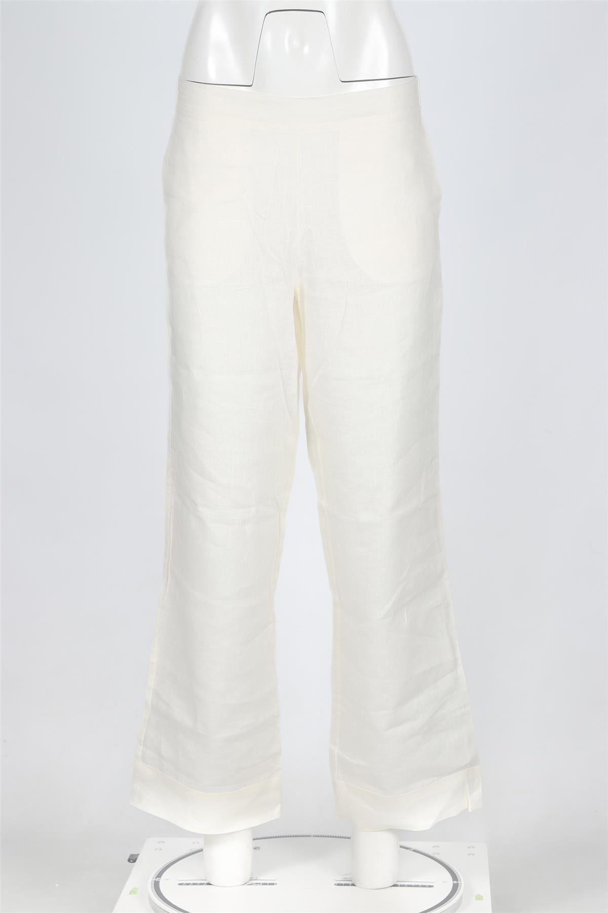 ASCENO IVORY LINEN STRAIGHT LEG PANTS XSMALL