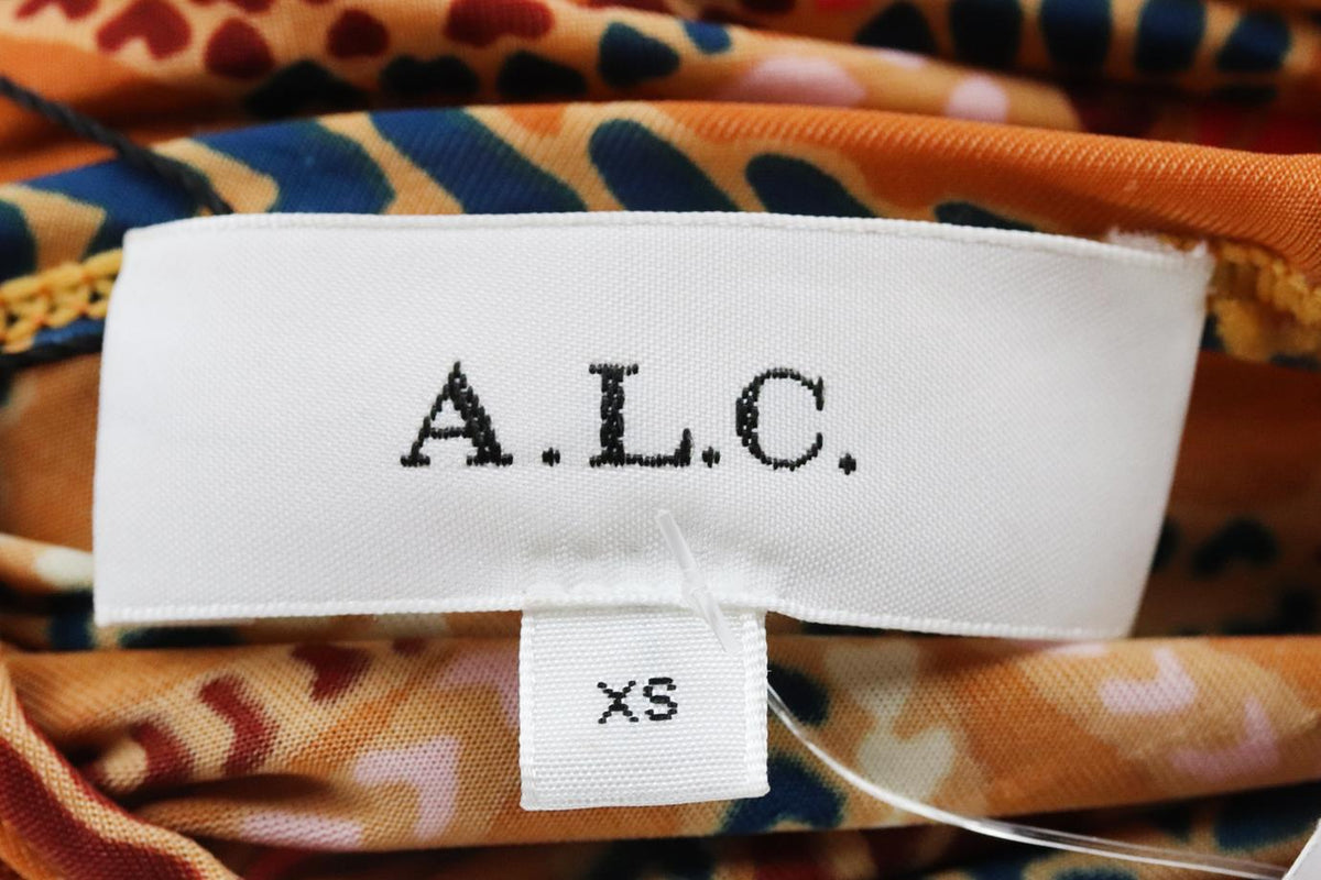 A.L.C. RUCHED PRINTED STRETCH CREPE MIDI DRESS XSMALL