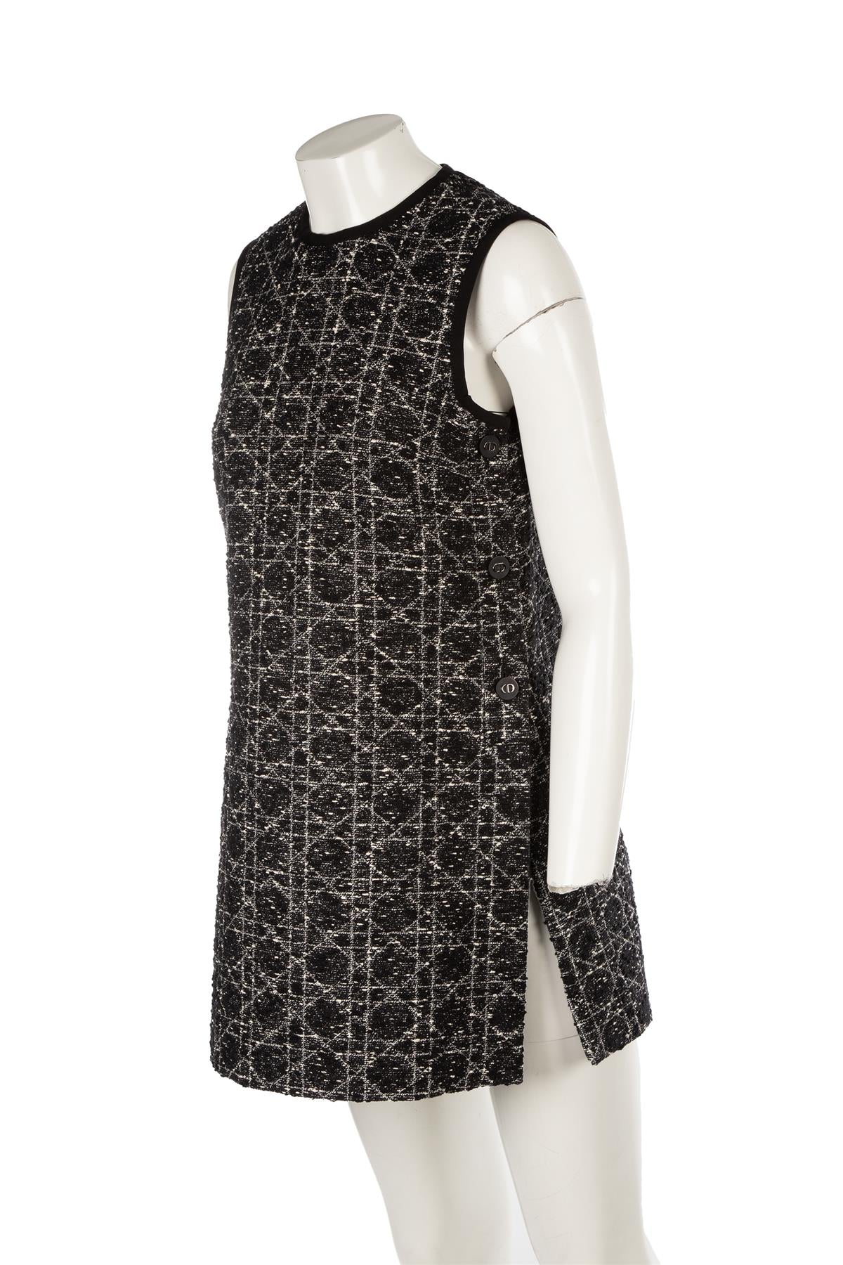 CHRISTIAN DIOR BLACK MACROCANNAGE COTTON MINI DRESS FR 36 UK 8