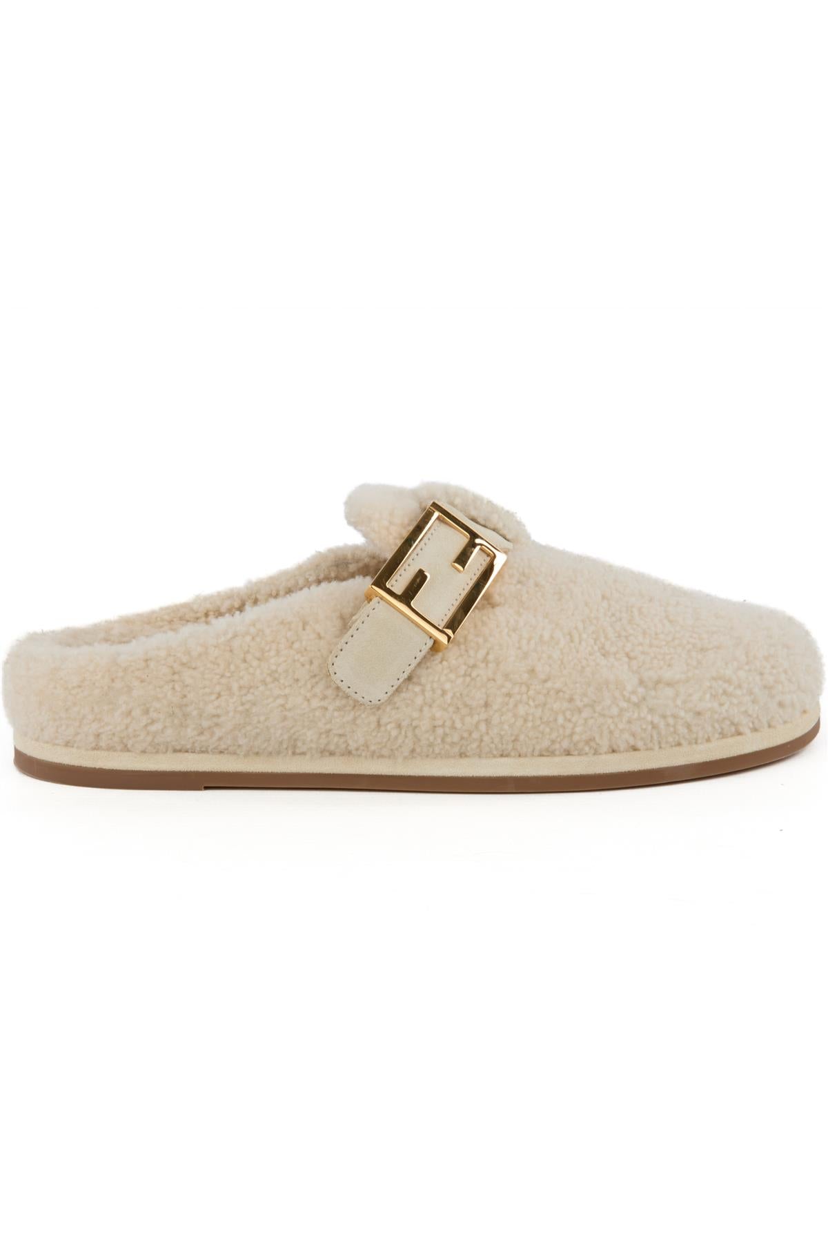 FENDI CREAM FFEEL SHEARLING MULES EU 38 UK 5 US 8