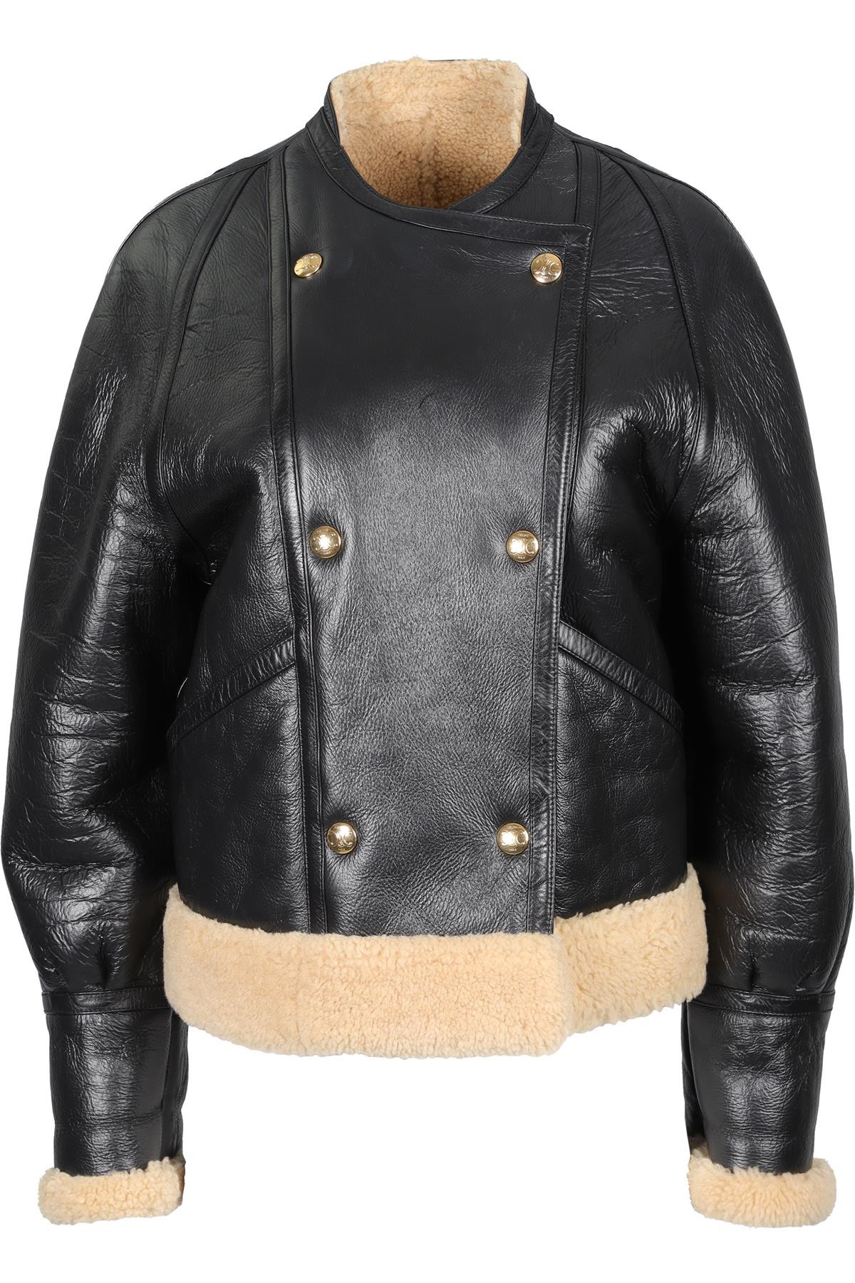 CELINE BLACK SHEARLING AND LEATHER JACKET FR 36 UK 8