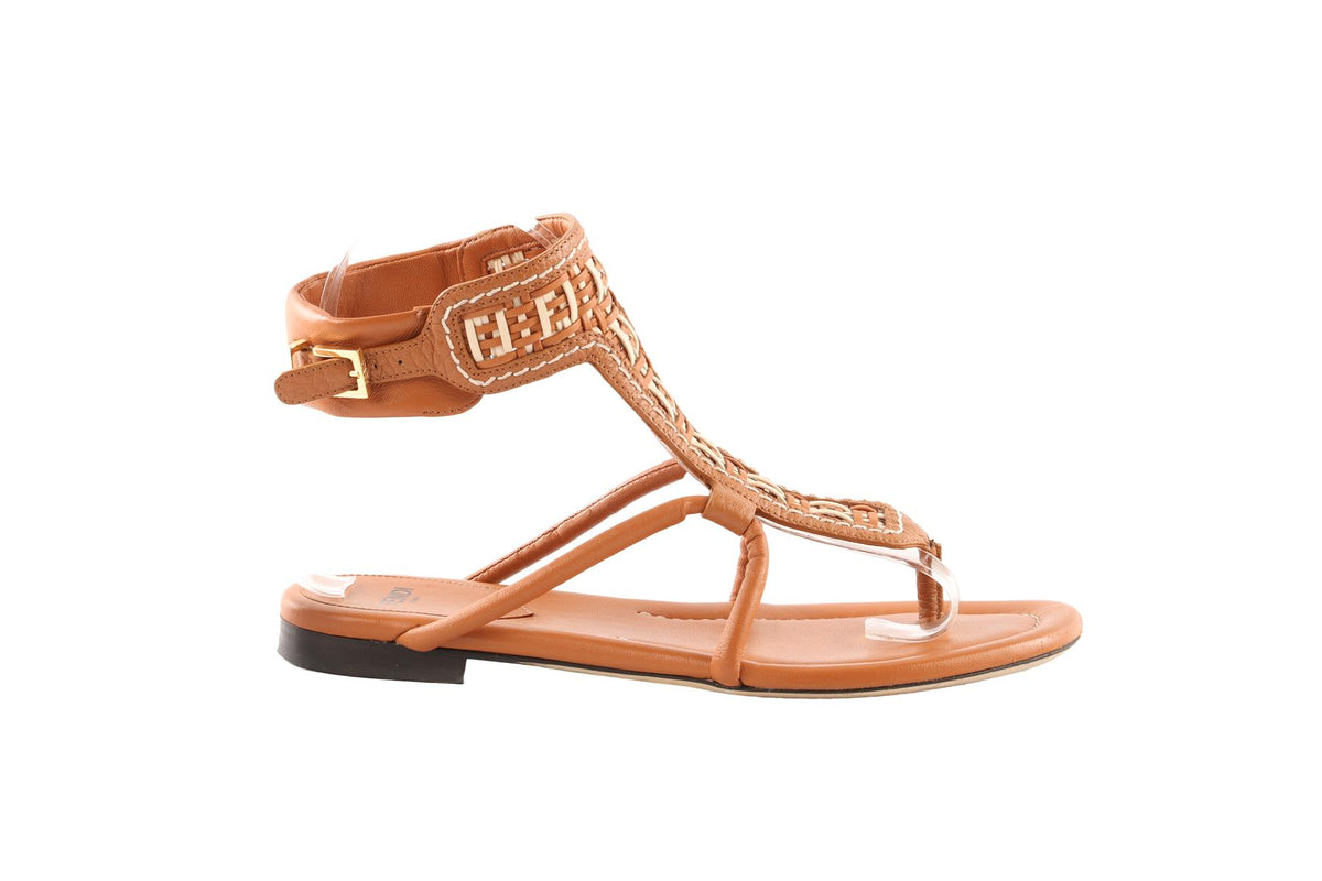 FENDI BROWN LEATHER SANDALS EU 35.5 UK 2.5 US 5.5