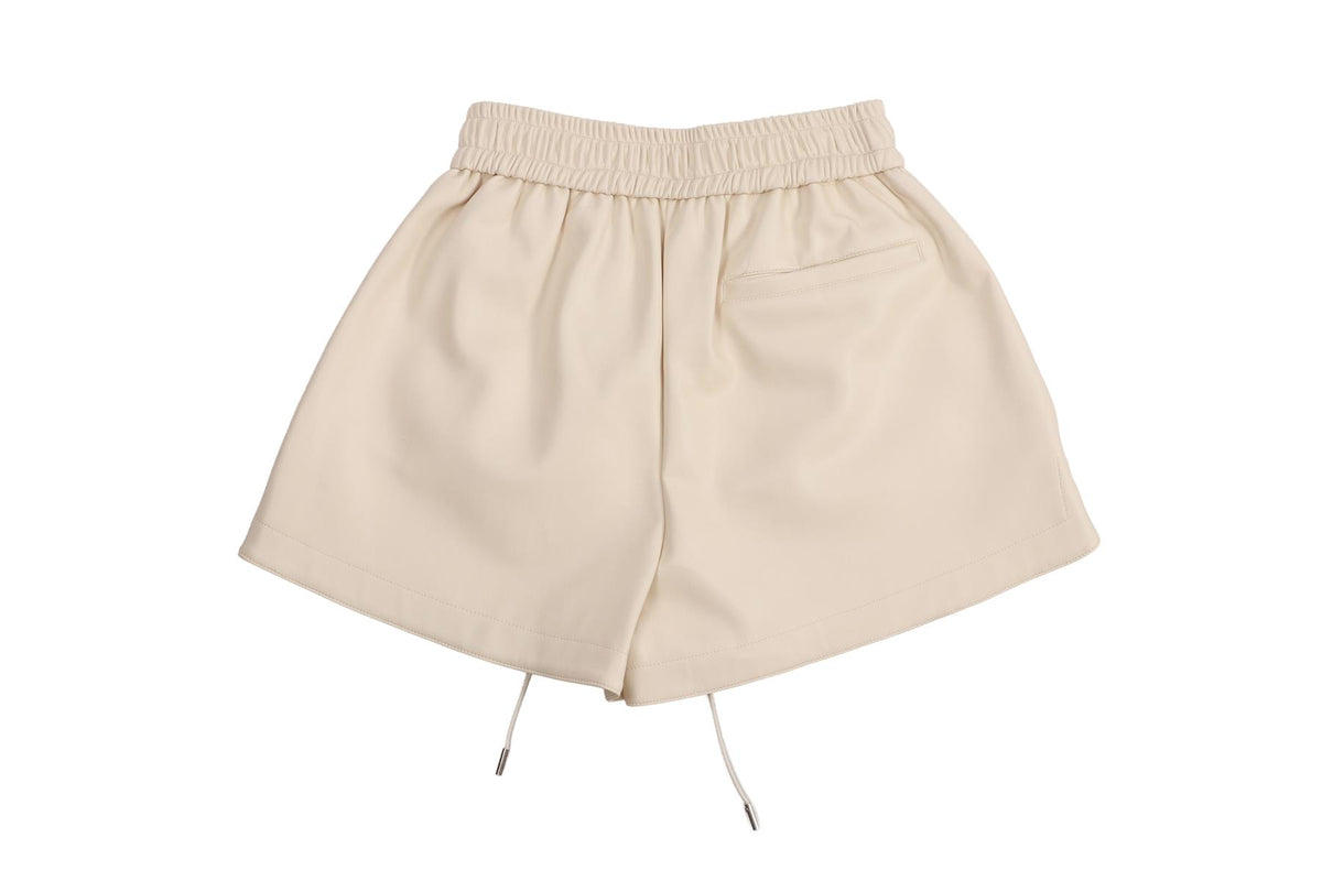 CREAM FAUX LEATHER SHORTS
