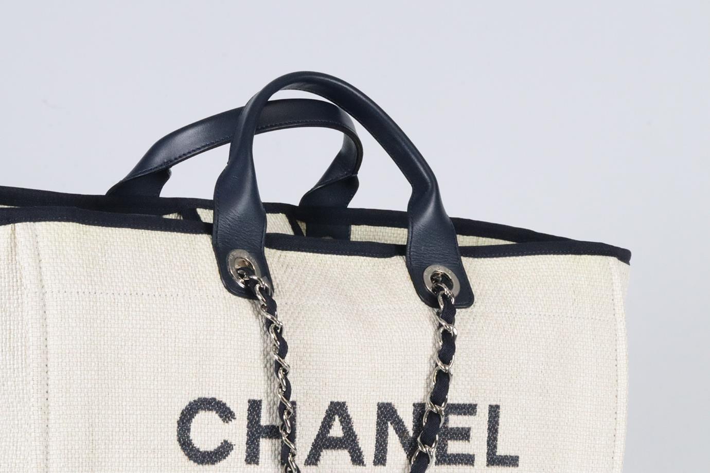 CHANEL 2017 DEAUVILLE LARGE CANVAS AND LEATHER TOTE BAG