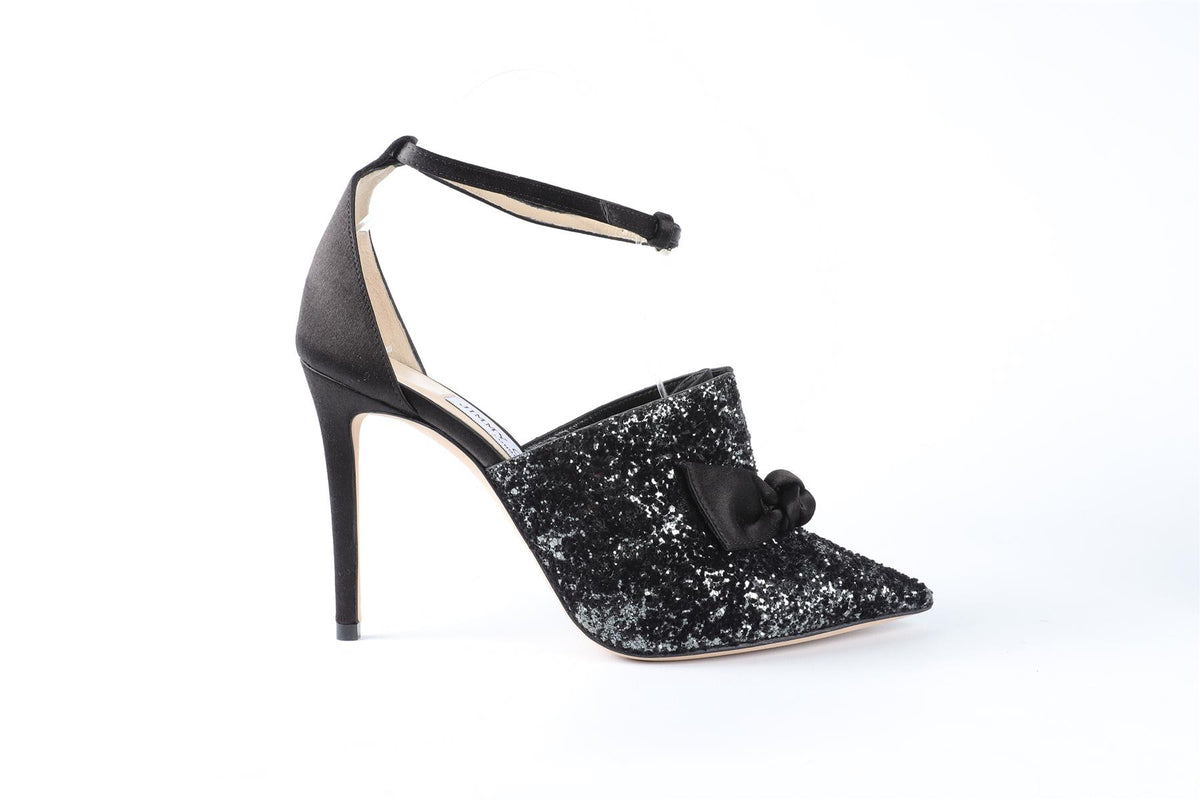 JIMMY CHOO BLACK GLITTER PUMPS EU 37 UK 4 US 7