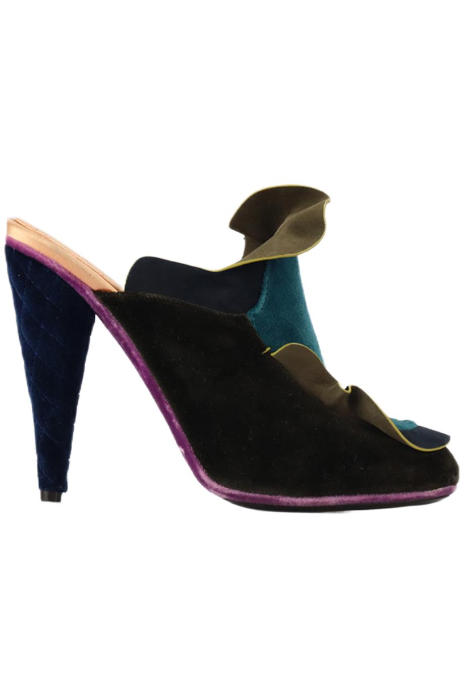 FENDI VELVET AND SUEDE MULES EU 39.5 UK 6.5 US 9.5