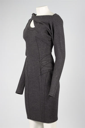 6267 GREY WOOL MIDI DRESS IT 40 UK 8