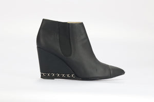 CHANEL MATTE LEATHER WEDGE ANKLE BOOTS EU 39.5 UK 6.5 US 9.5