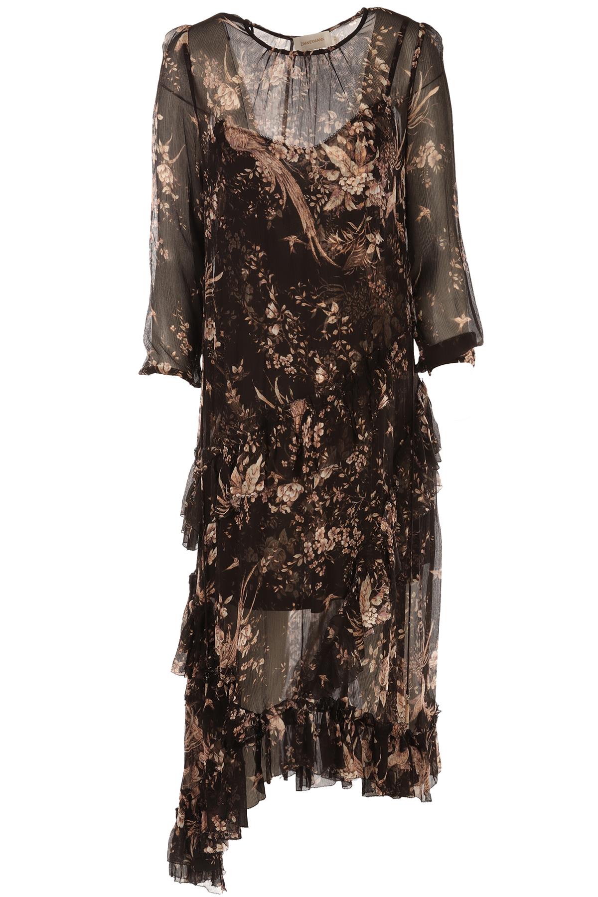ZIMMERMANN BROWN SILK MIDI DRESS AU 2 UK 12