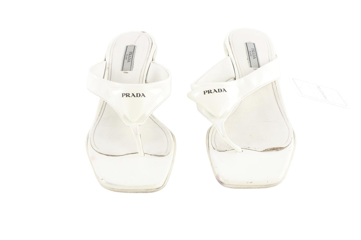 PRADA WHITE LEATHER THONG SANDALS EU 39 UK 6 US 9