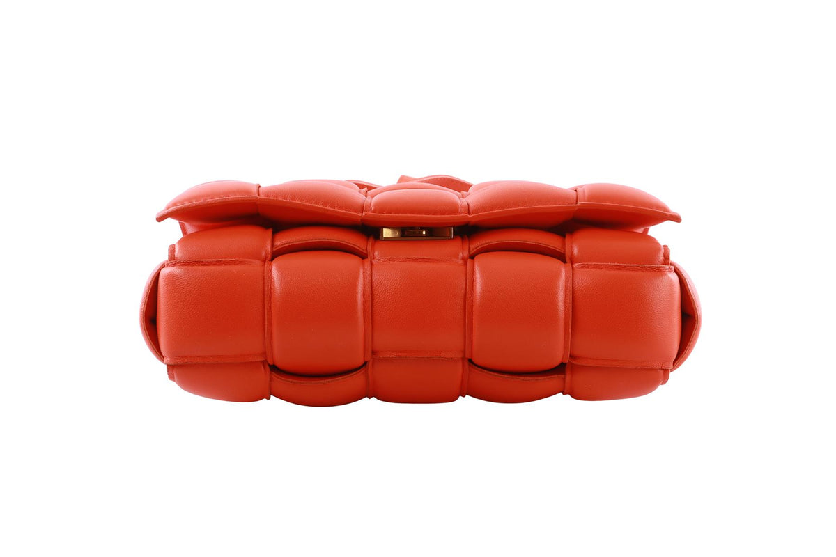 ORANGE CASSETTE INTRECCIATO LEATHER SHOULDER BAG