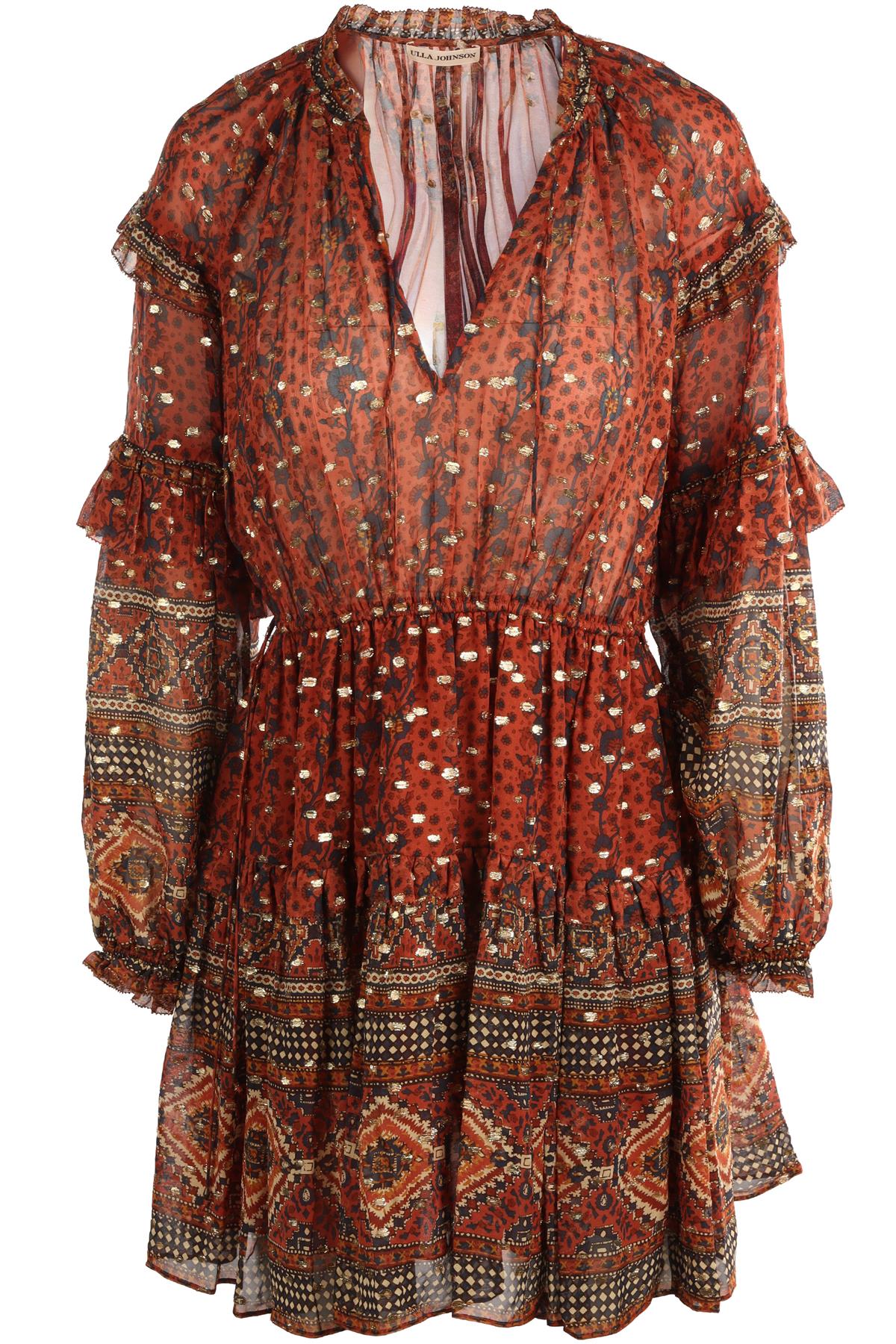 ULLA JOHNSON BROWN SILK MINI DRESS US 2 UK 6