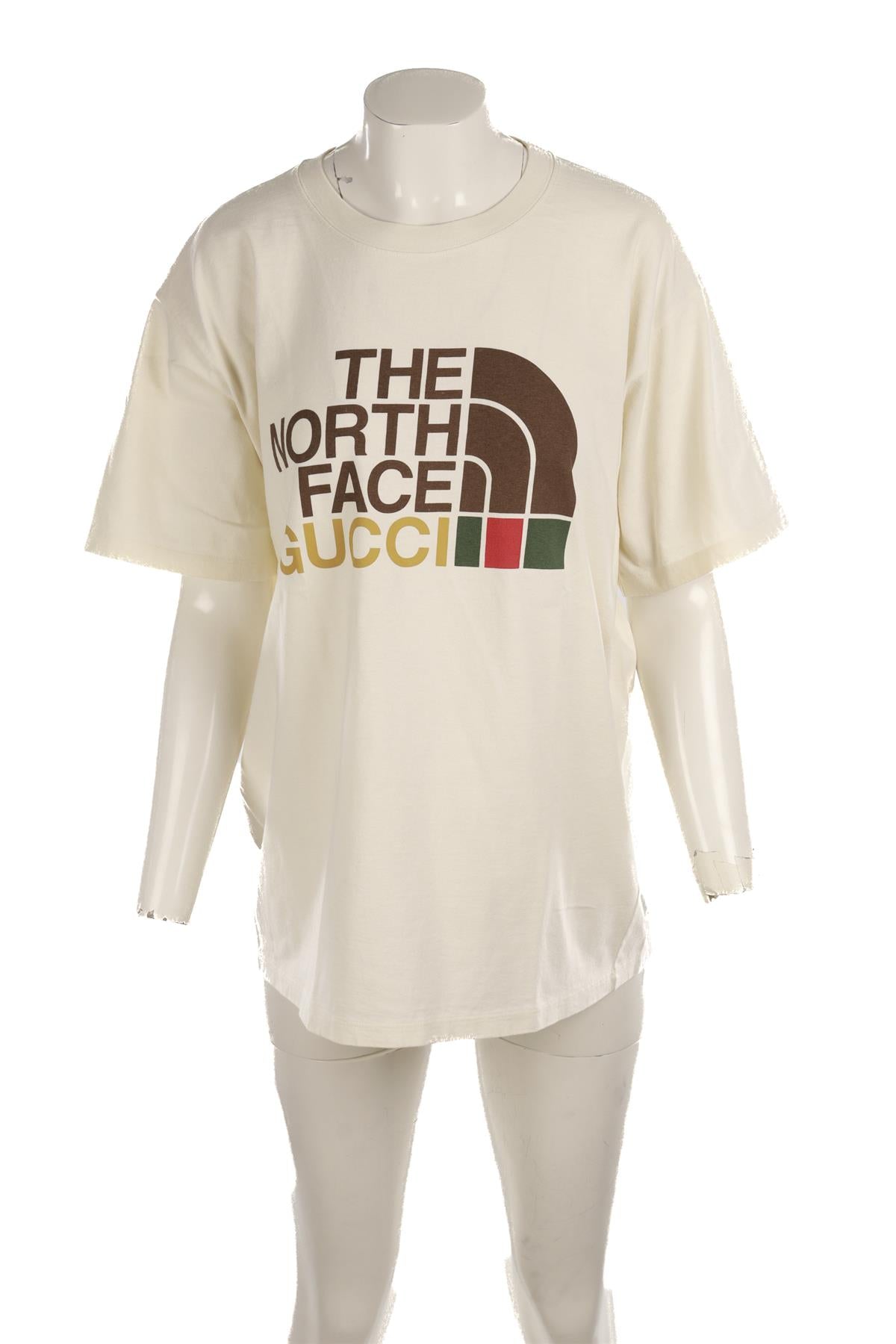 GUCCI + THE NORTH FACE CREAM COTTON T-SHIRT SMALL