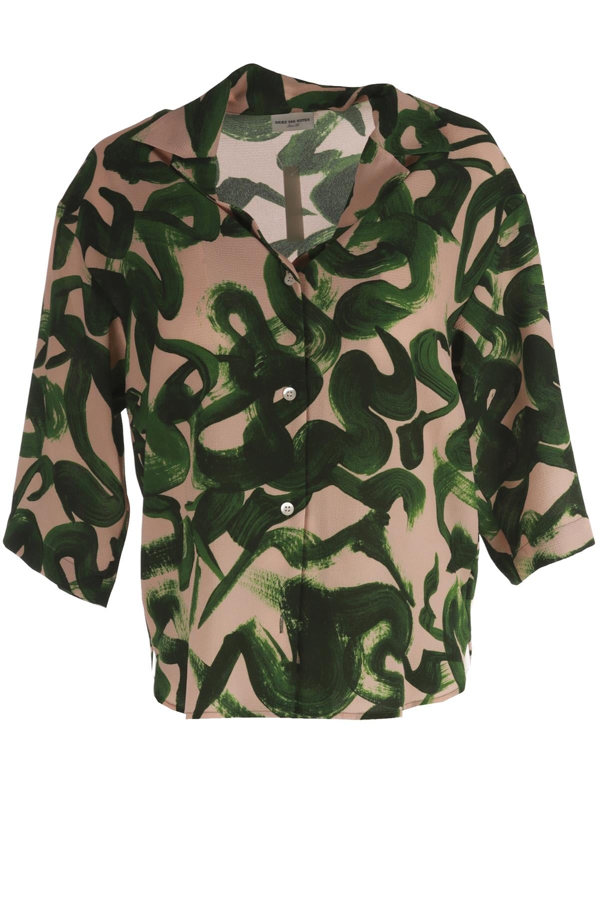 DRIES VAN NOTEN GREEN CREPE SHIRT FR 36 UK 8