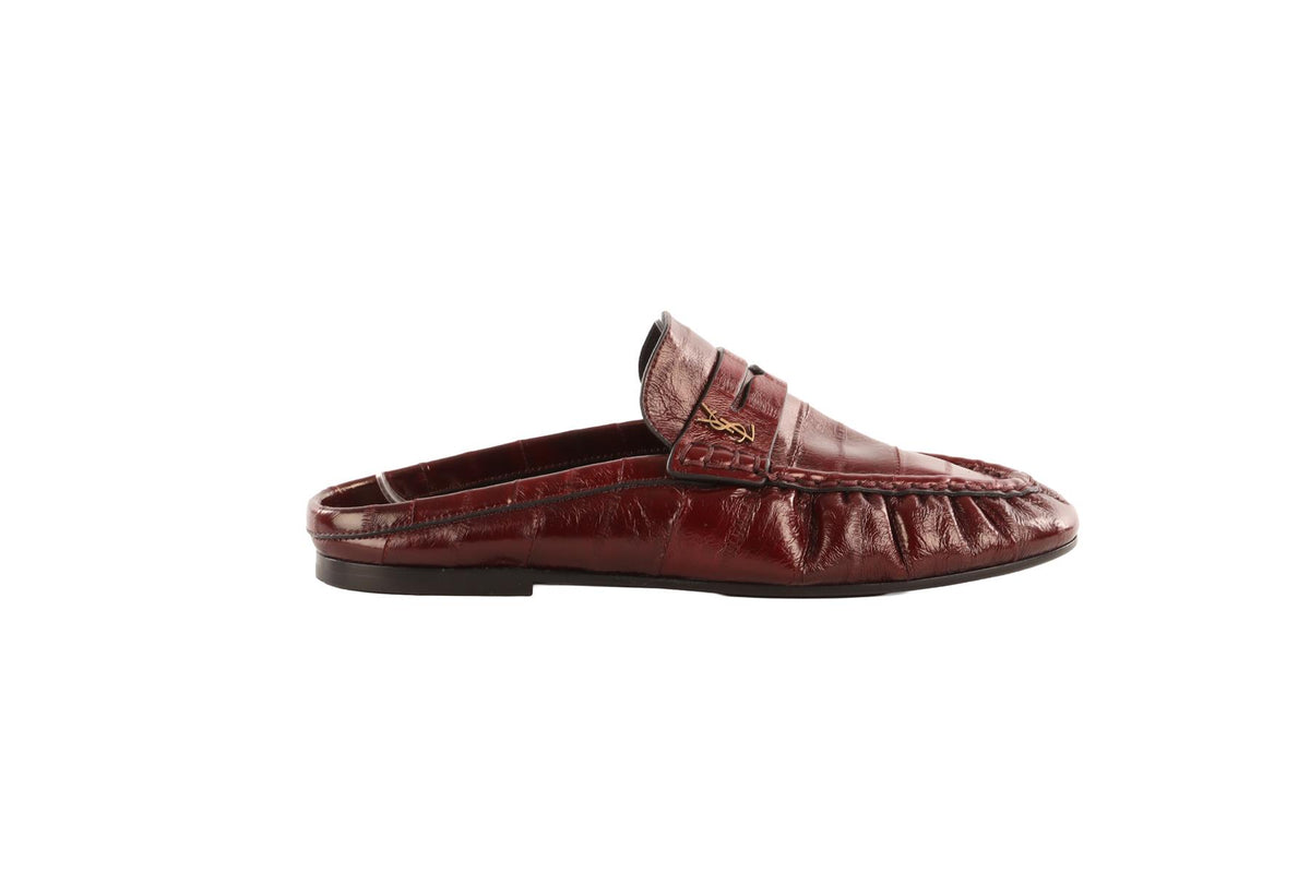 SAINT LAURENT BURGUNDY LE LOAFER LEATHER MULES EU 38 UK 5 US 8
