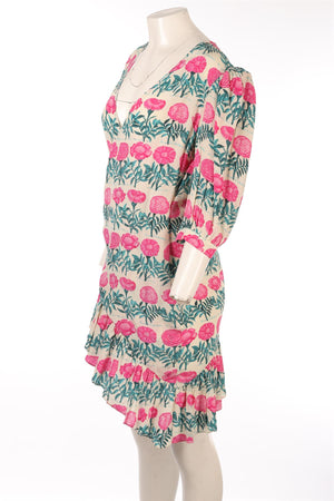 ADRIANA DEGREAS MULTI SILK MINI DRESS MEDIUM-LARGE
