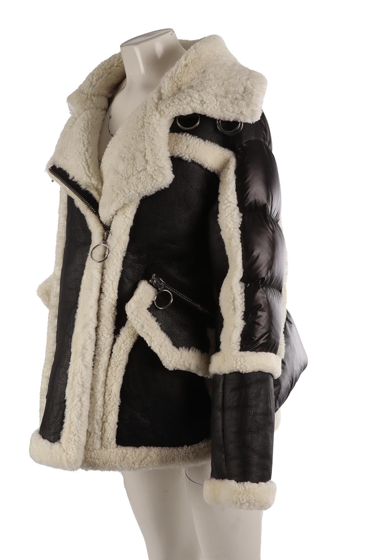NICOLE BENISTI BLACK SHEARLING AND LEATHER JACKET XSMALL