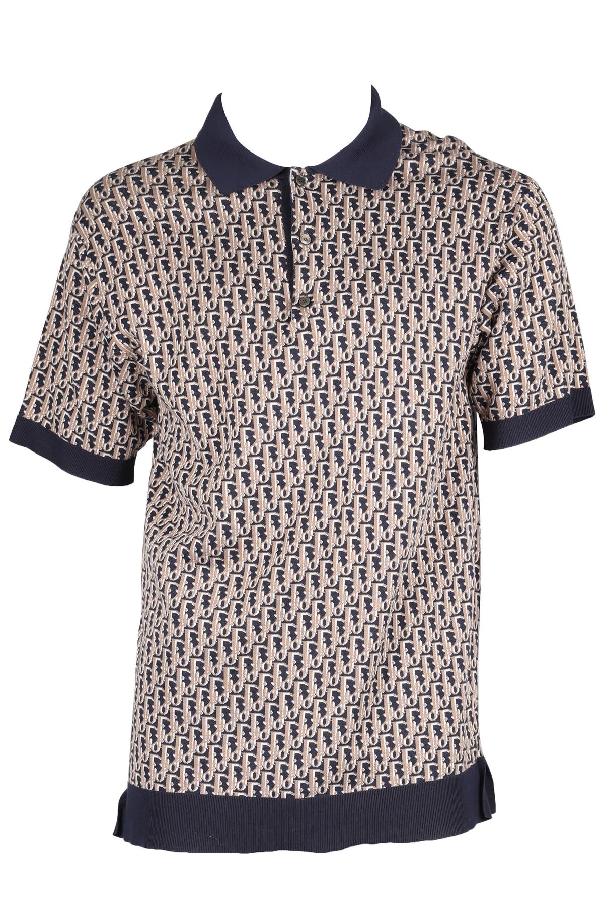 CHRISTIAN DIOR NAVY MEN'S OBLIQUE COTTON POLO SHIRT SMALL