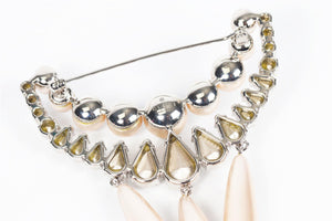 GUCCI SILVER GG CRYSTAL AND FAUX PEARL BROOCH