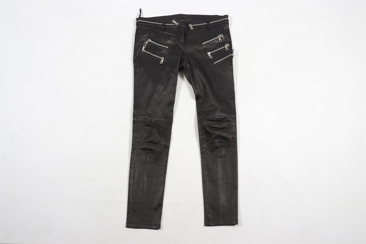 BALMAIN BLACK LEATHER SKINNY PANTS FR 38 UK 10