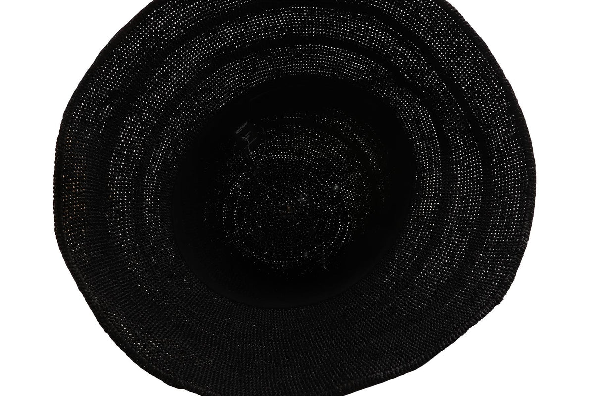 JANESSA LEONE BLACK WOVEN HAT MEDIUM