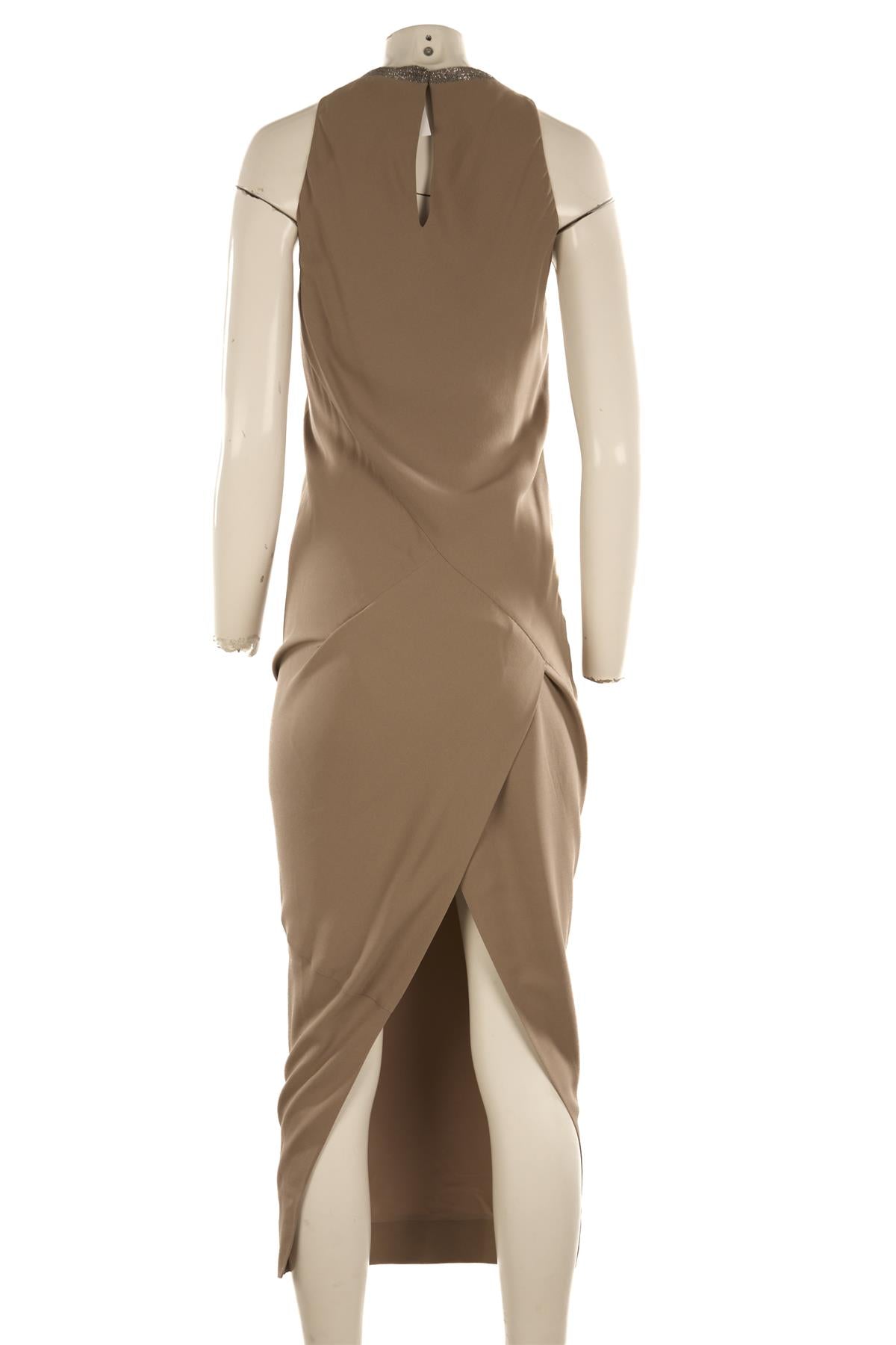 BRUNELLO CUCINELLI TAUPE SILK MAXI DRESS SMALL