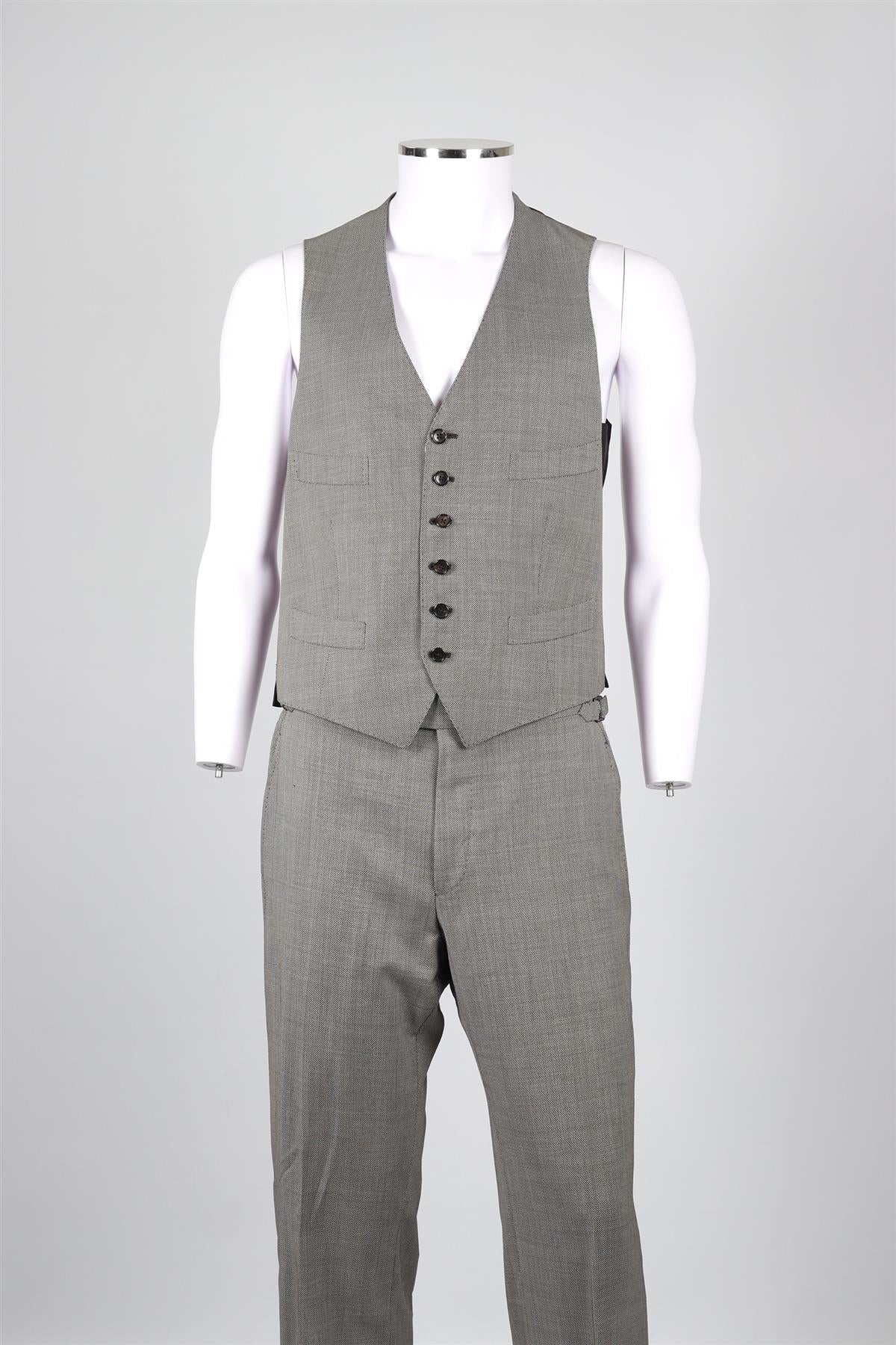 TOM FORD GREY WOOL THREE PIECE SUIT IT 48 UK 38