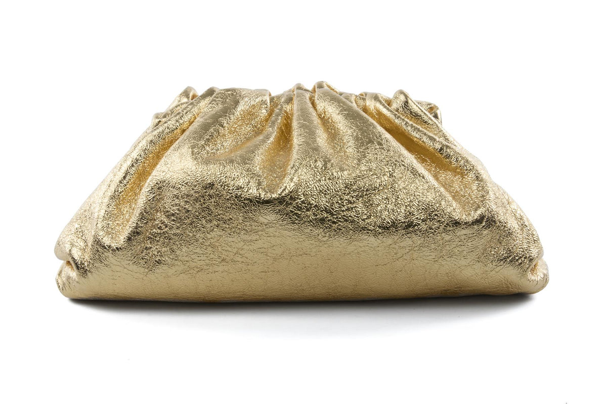 BOTTEGA VENETA GOLD POUCH LARGE LEATHER CLUTCH