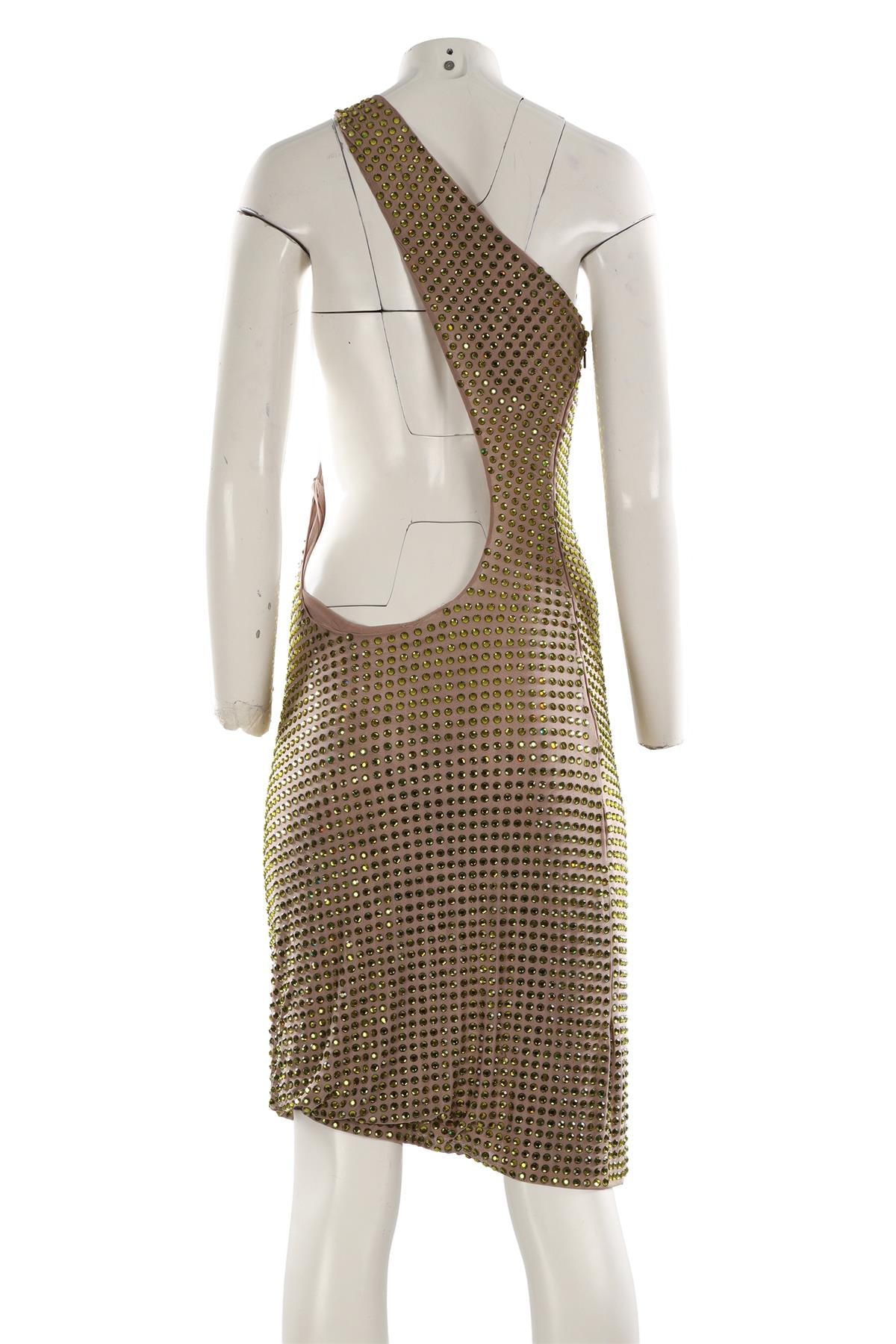 GUCCI GREEN 2000 CRYSTAL AND MESH DRESS SMALL