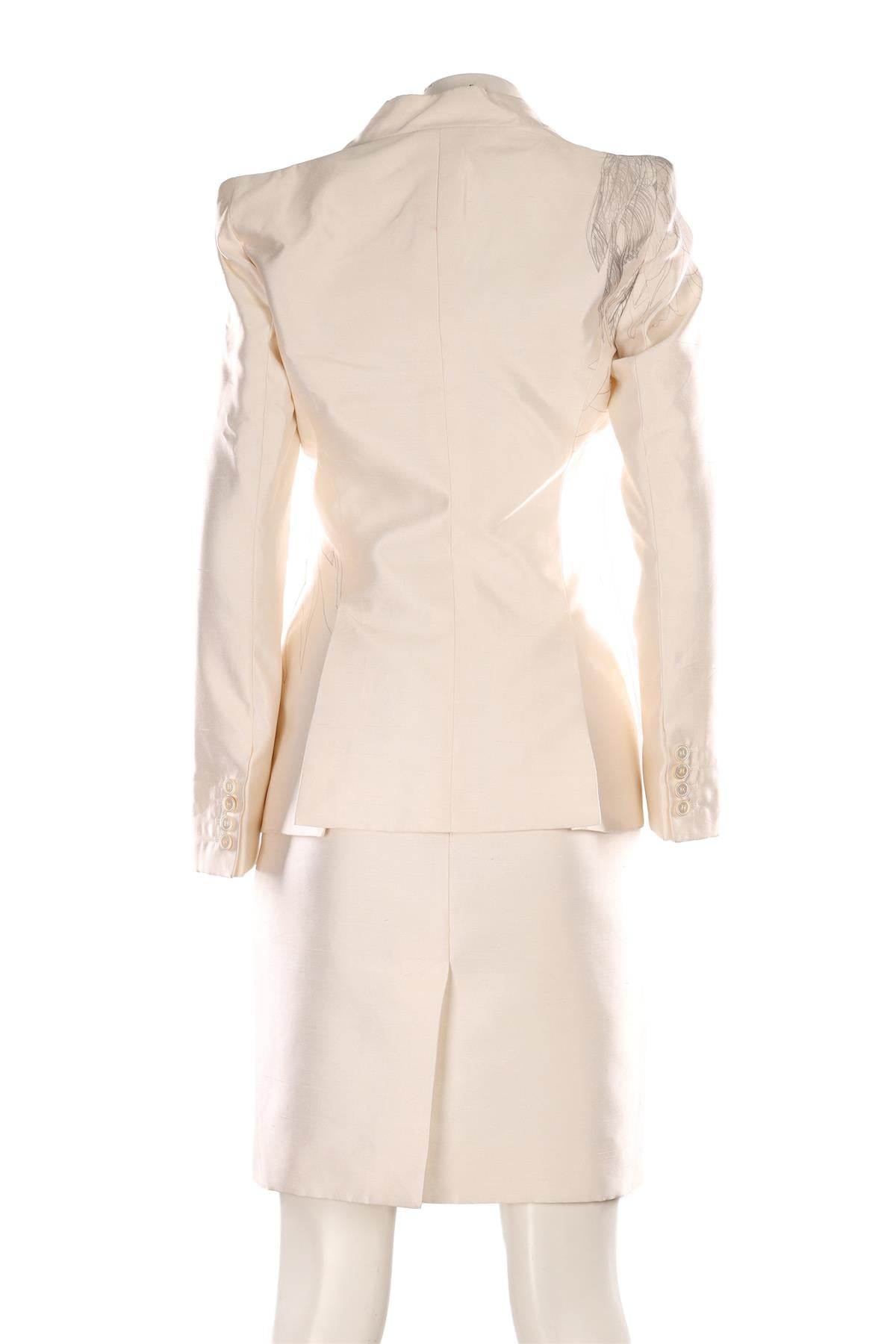 ALEXANDER MCQUEEN IVORY 2009 SILK BLAZER AND DRESS SET IT 42