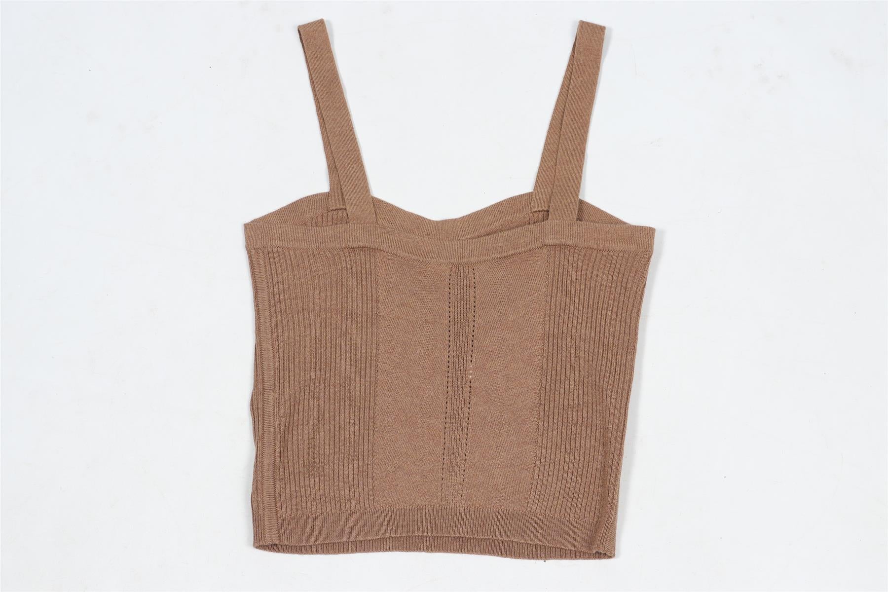 ULLA JOHNSON BROWN CROPPED KNIT TOP SMALL