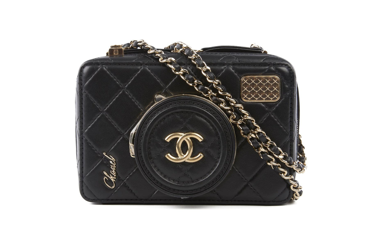CHANEL BLACK 2024 CAMERA QUILTED LEATHER SHOULDER BAG