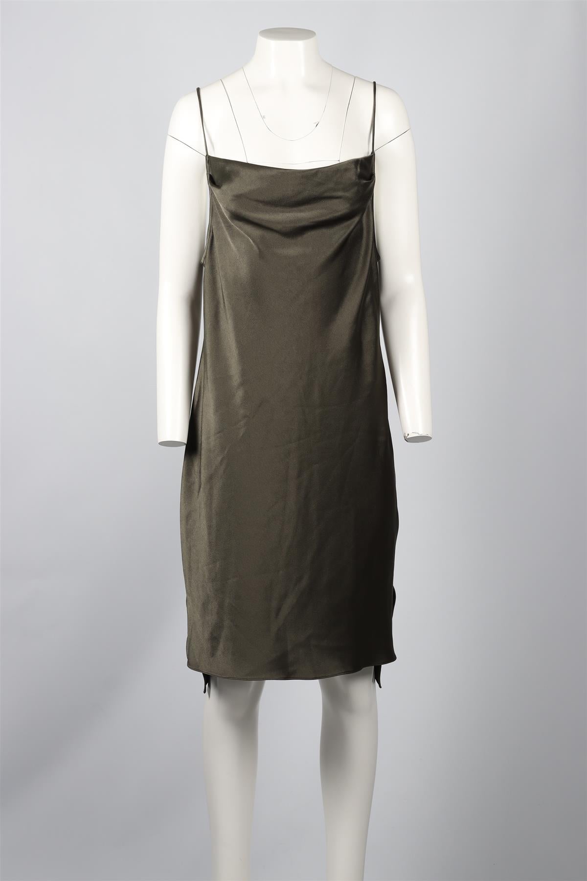 HALSTON HERITAGE GREEN SATIN MINI DRESS MEDIUM