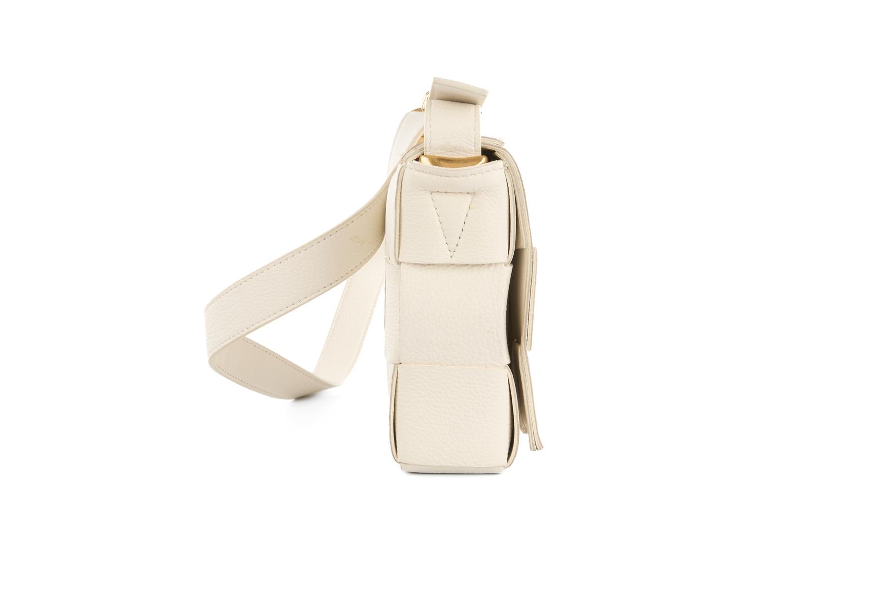 BOTTEGA VENETA WHITE CASSETTE SMALL INTRECCIATO LEATHER SHOULDER BAG