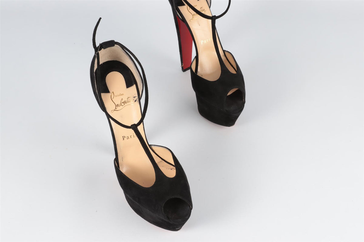CHRISTIAN LOUBOUTIN BLACK SUEDE PLATFROM SANDALS EU 39 UK 6 US 9