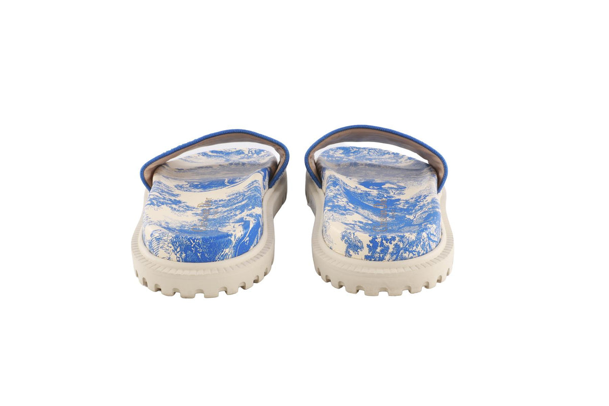 CHRISTIAN DIOR BLUE DWAY TOILE DE JOUY CANVAS SLIDES EU 39 UK 6 US 9
