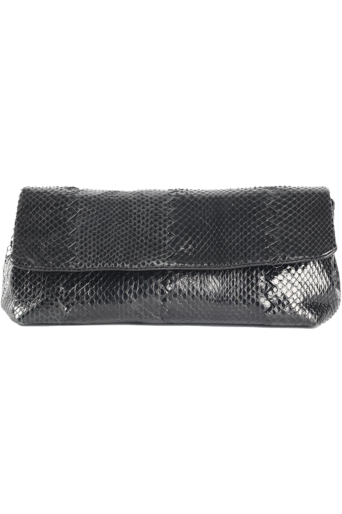 BOTTEGA VENETA BLACK AYER SNAKESKIN CLUTCH