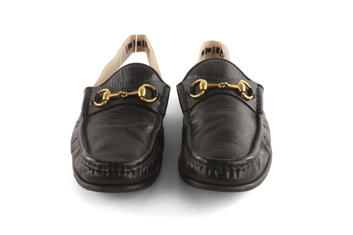 GUCCI BLACK MEN'S HORSEBIT LEATHER SLINGBACK LOAFERS UK 9 EU 43 US 10