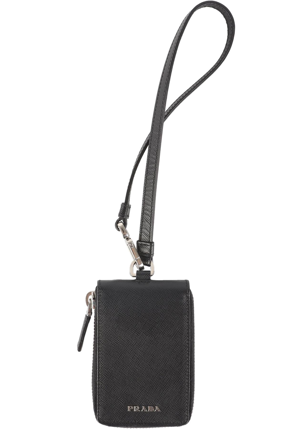 PRADA BLACK SAFFIANO LEATHER KEY HOLDER