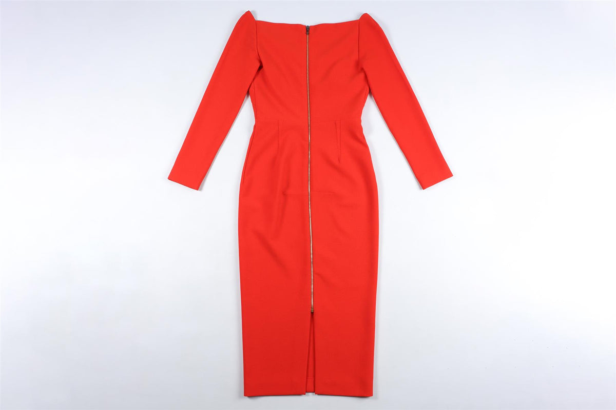 ROLAND MOURET RED CADY MIDI DRESS UK 6