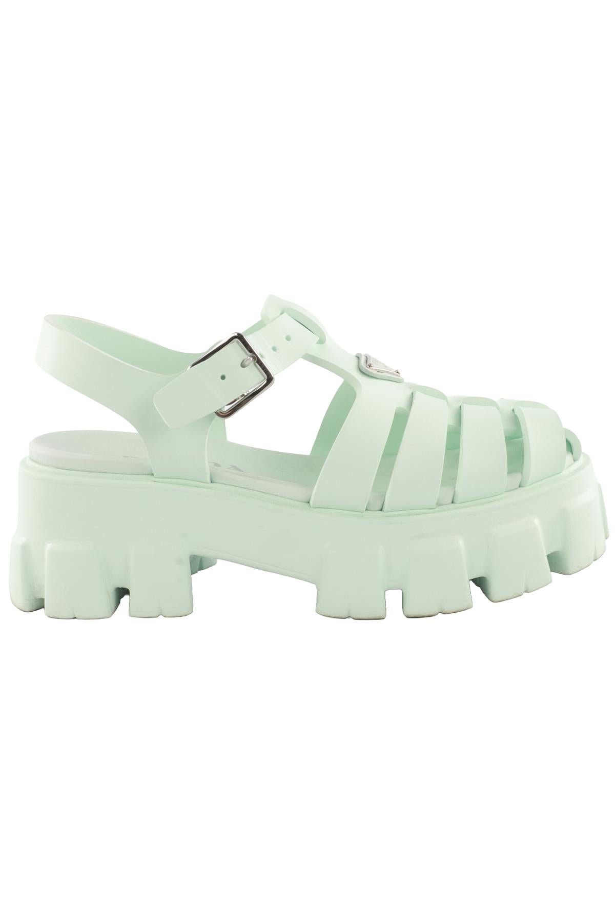 PRADA GREEN MONOLITH LEATHER PLATFORM SANDALS EU 38 UK 5 US 8
