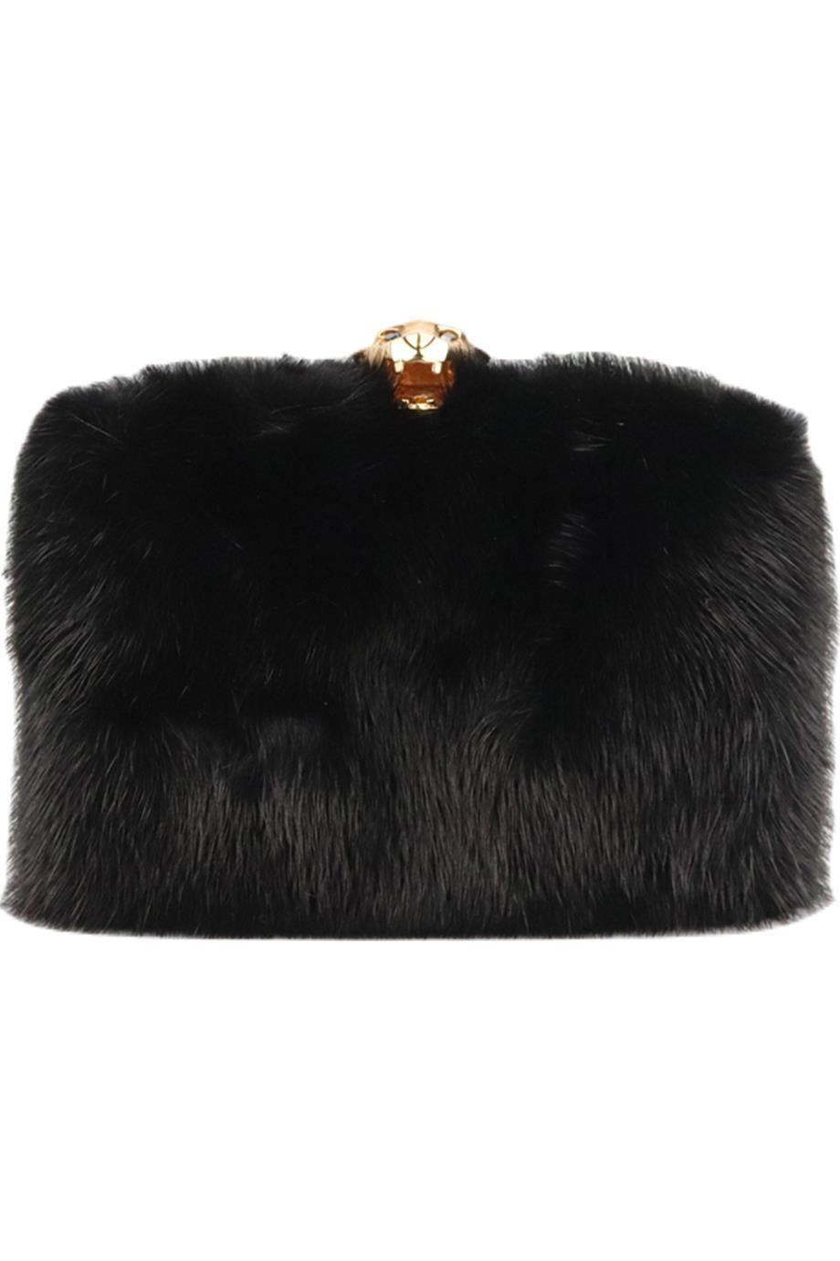 STARK MINK FUR AND SUEDE BOX CLUTCH