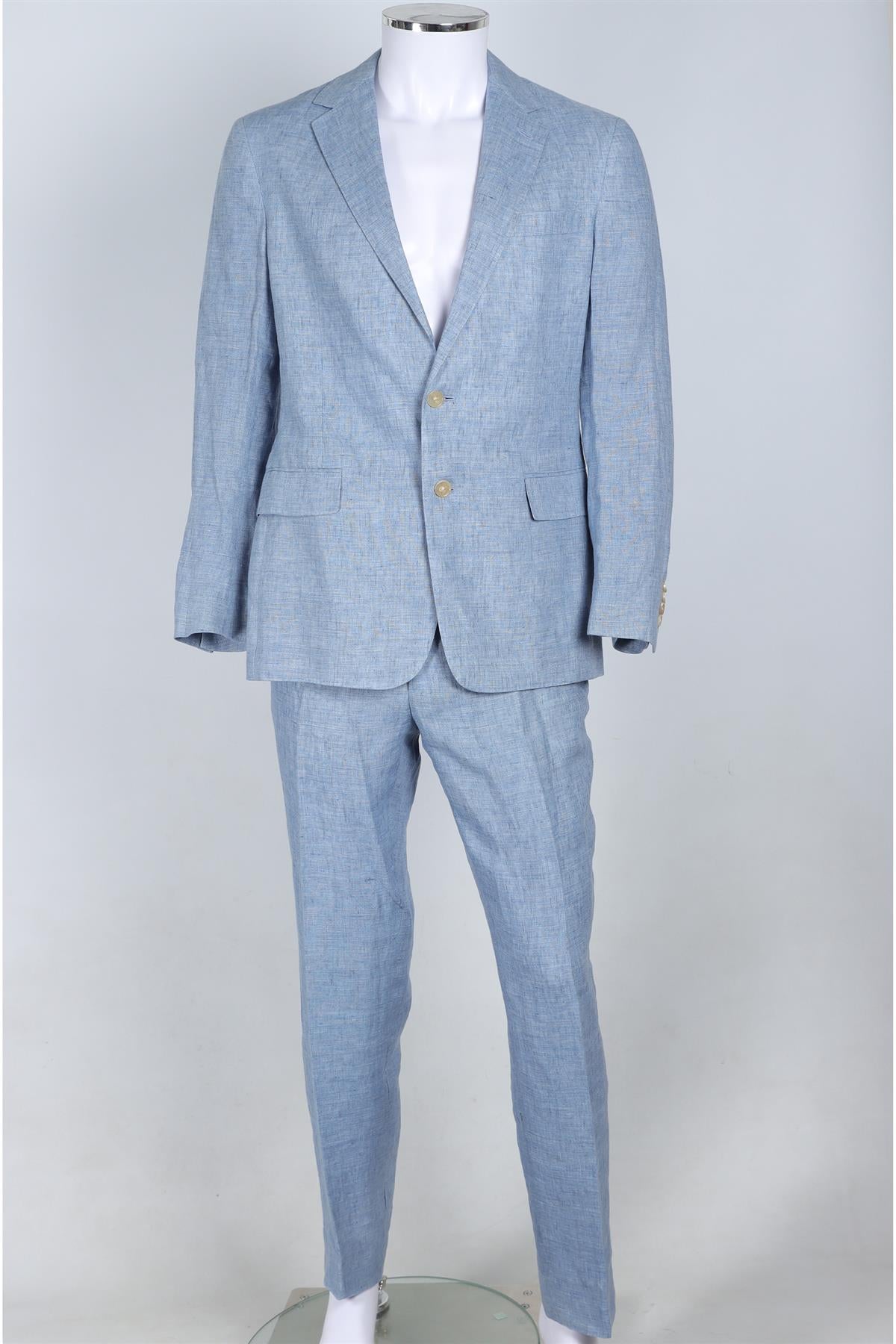 RALPH LAUREN PURPLE LABEL BLUE MEN'S LINEN TWO PIECE SUIT SMALL