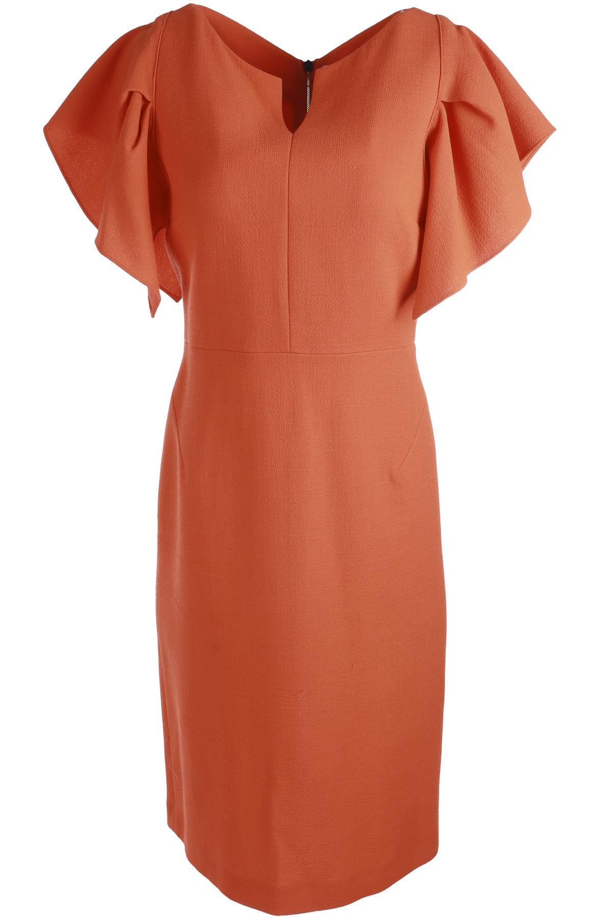 ROLAND MOURET ORANGE WOOL MIDI DRESS UK 10