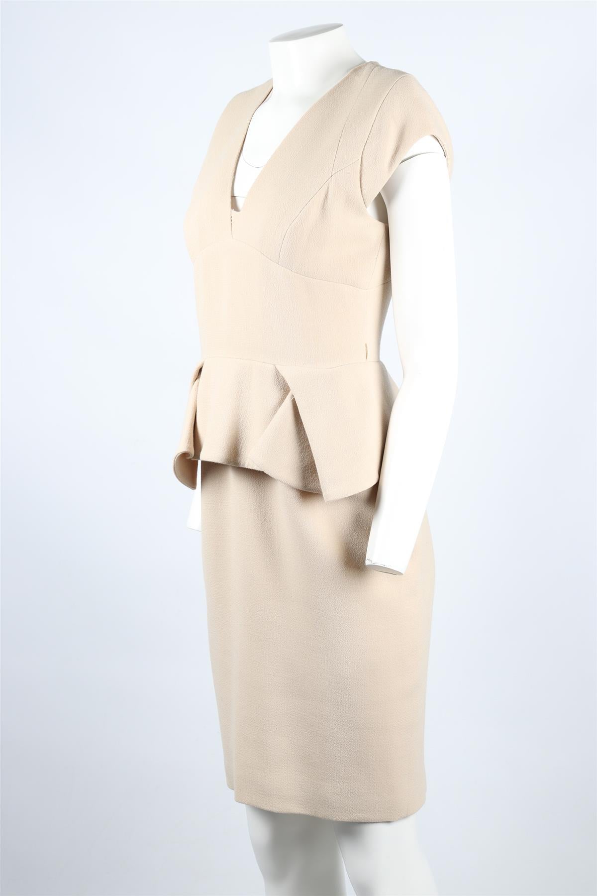 ELIE SAAB BEIGE SILK AND WOOL BLEND MIDI DRESS FR 40 UK 12